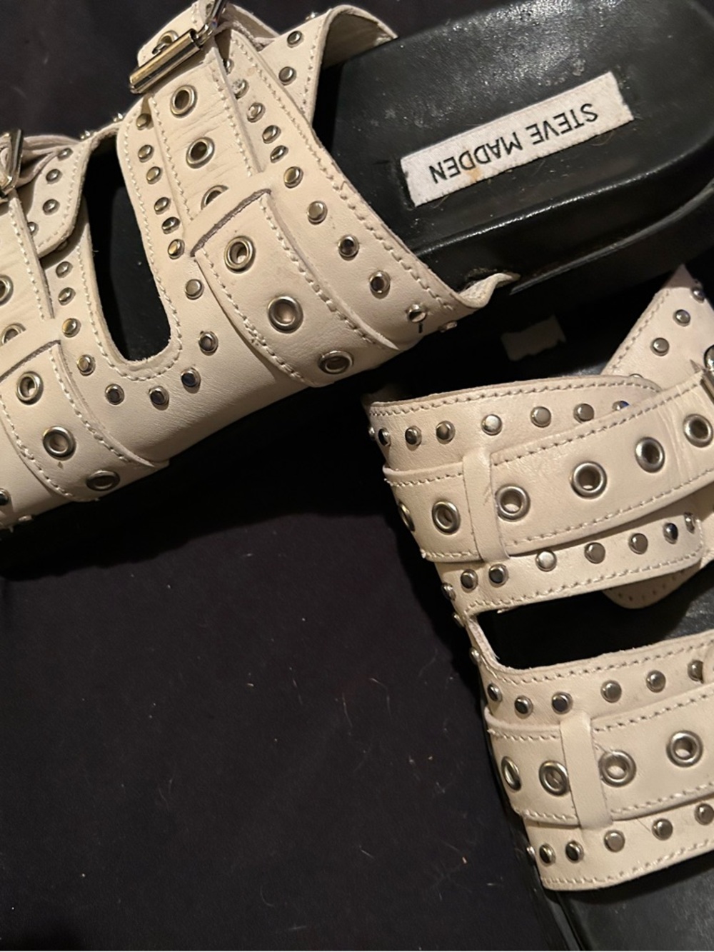 Steve Madden Beige Studded Double Buckle Slide Sandals - Picture 6 of 6